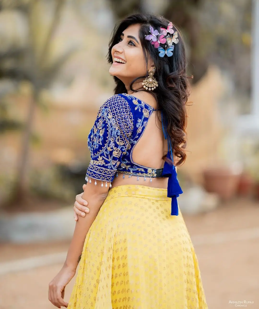 Vasanthi Krishnan Wearing Yellow Lehenga Choli